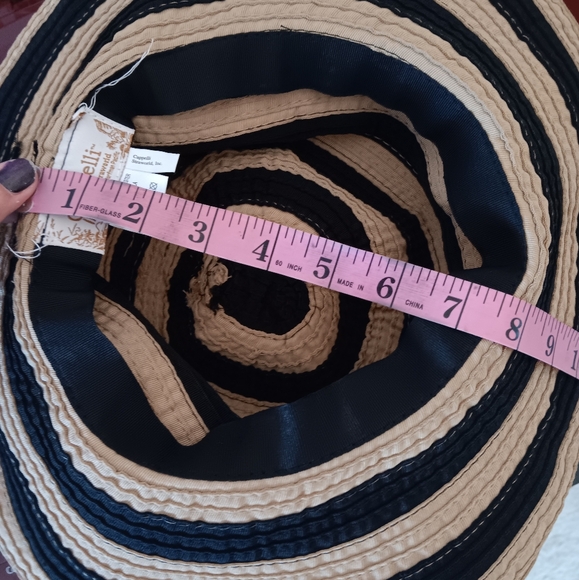 Cappelli Straworld ~ Tan & Black Wide Brim Striped Sun Hat OS - Picture 3 of 10
